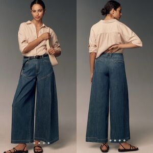 Anthropologie Pilcro Seamed Flounce high rise wide leg jeans